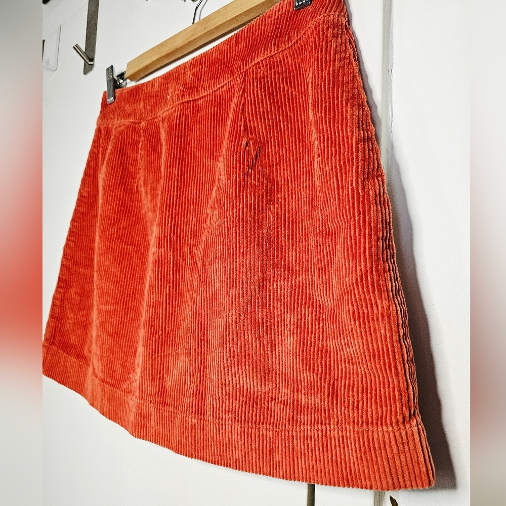 American Apparel Orange Corduroy Front Zip High Waist Mini Skirt - Picture 10 of 15